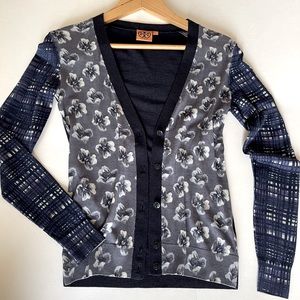 Tory Burch wool sweater floral check cardigan Small very good condition like New